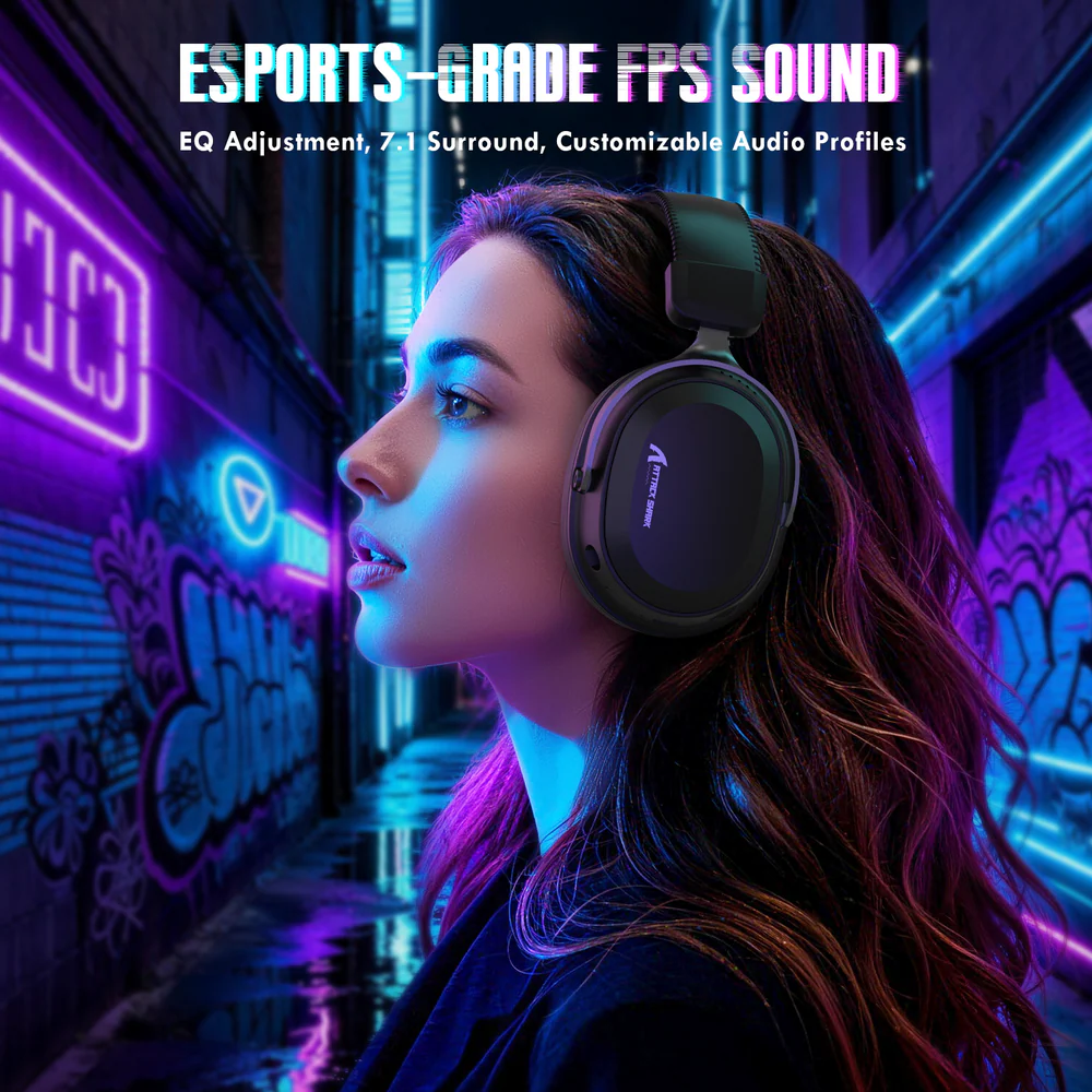 Attack Shark L30Pro Wireless Gaming Headset with 2.4Ghz/BT/Wired, Long Battery Life with Detachable Microphone 7.1 Surround Sound Ultra-Low Latency for PC/PS5/Xbox/Switch/Mobile (Black) - Image 5
