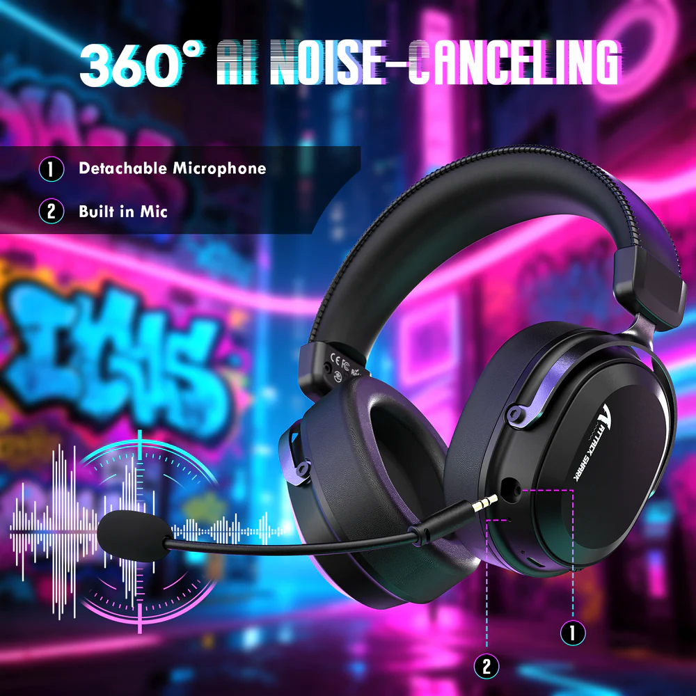 Attack Shark L30Pro Wireless Gaming Headset with 2.4Ghz/BT/Wired, Long Battery Life with Detachable Microphone 7.1 Surround Sound Ultra-Low Latency for PC/PS5/Xbox/Switch/Mobile (Black) - Image 8