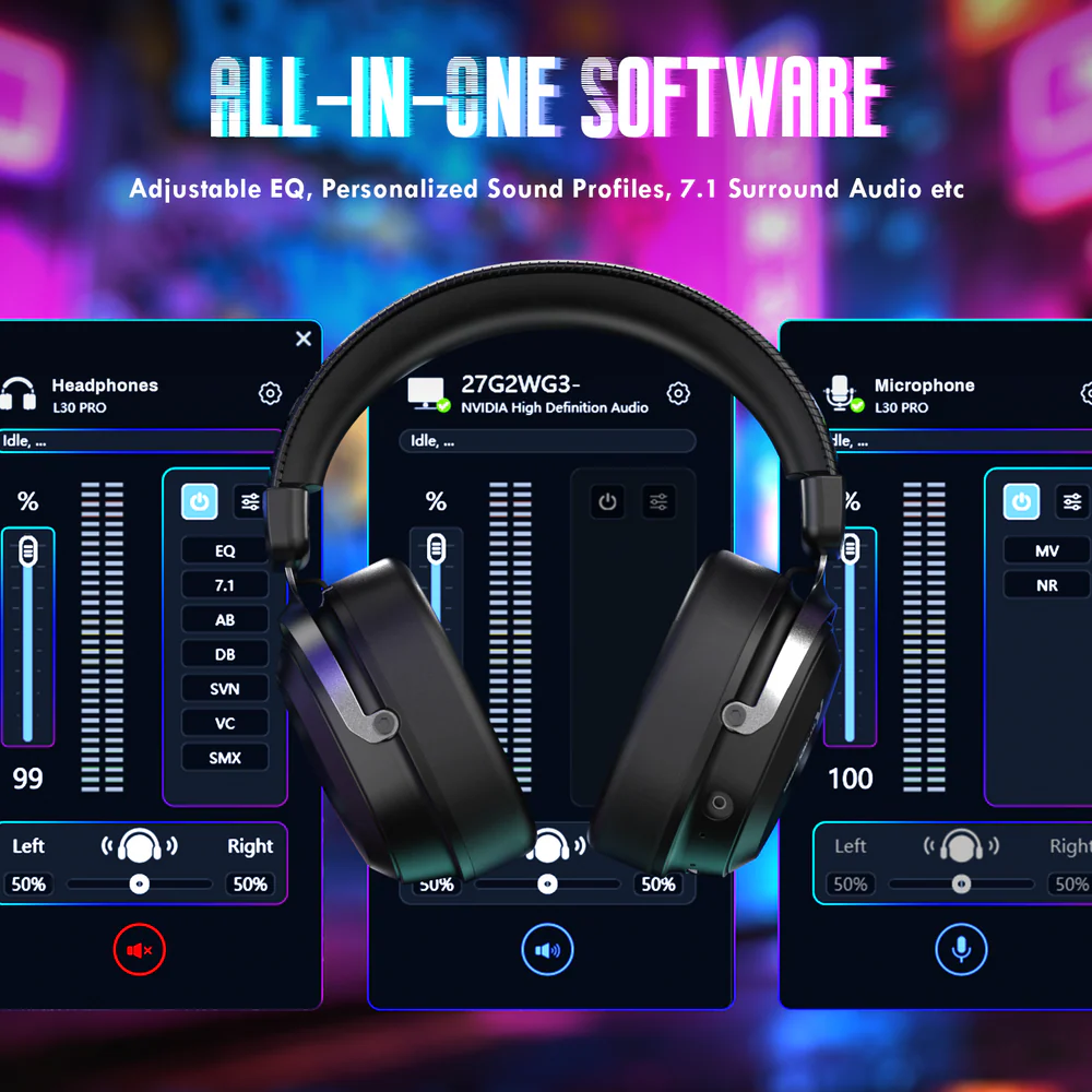 Attack Shark L30Pro Wireless Gaming Headset with 2.4Ghz/BT/Wired, Long Battery Life with Detachable Microphone 7.1 Surround Sound Ultra-Low Latency for PC/PS5/Xbox/Switch/Mobile (Black) - Image 9