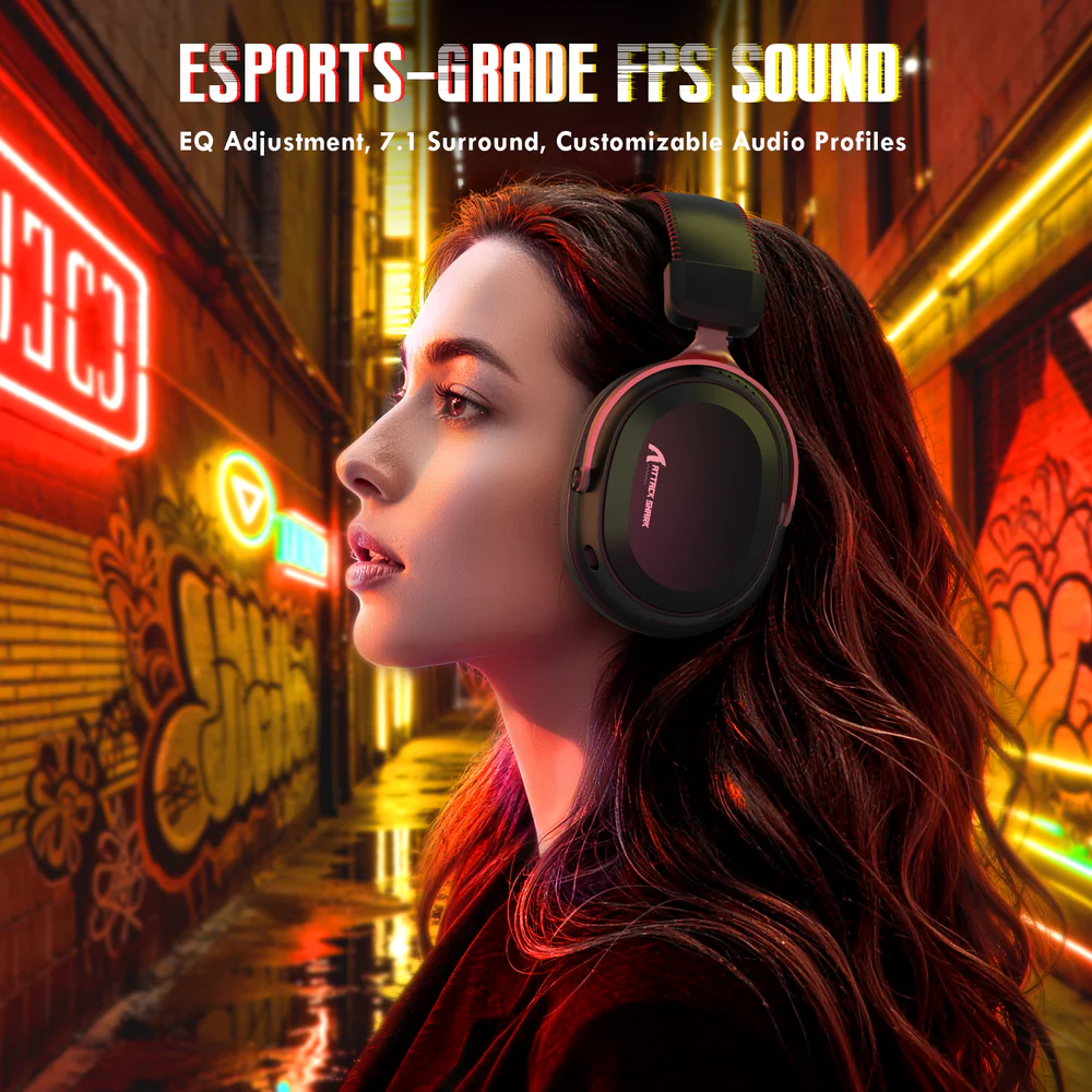 Attack Shark L30Pro Wireless Gaming Headset with 2.4Ghz/BT/Wired, Long Battery Life with Detachable Microphone 7.1 Surround Sound Ultra-Low Latency for PC/PS5/Xbox/Switch/Mobile (Black/Red) - Image 5