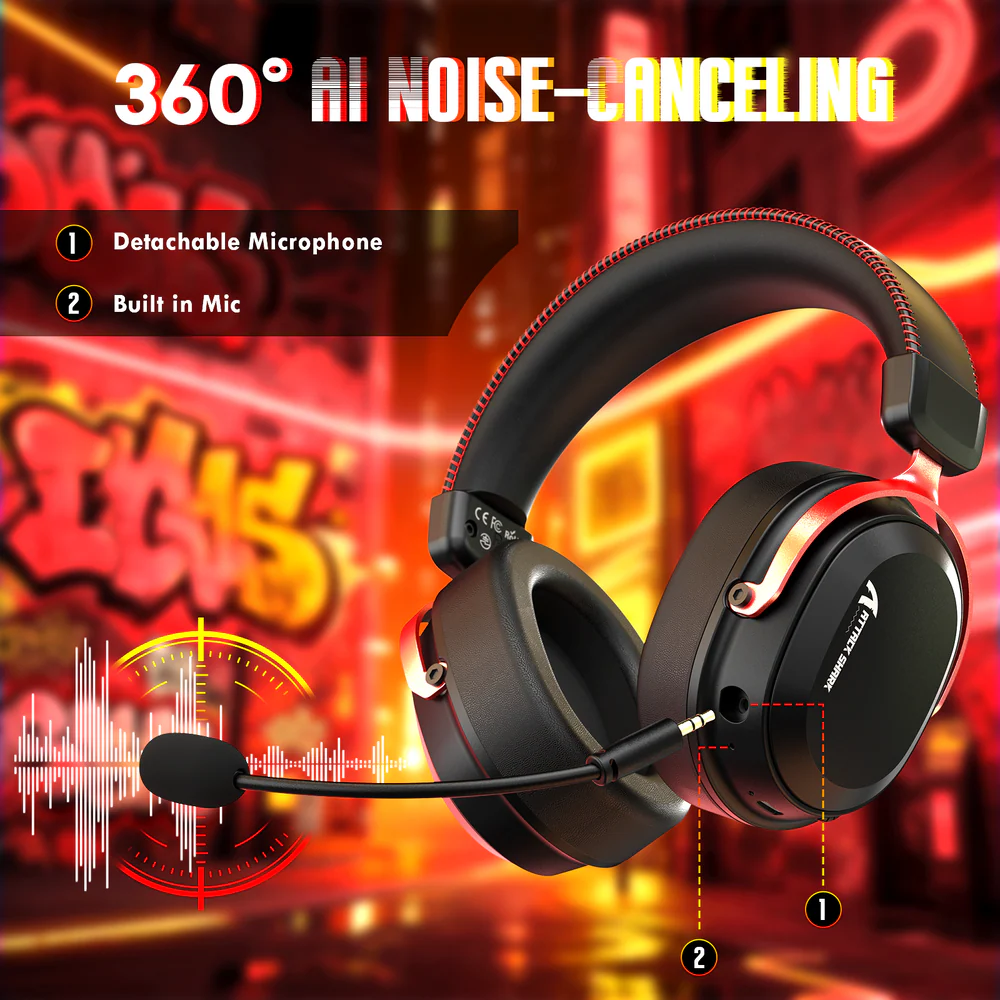 Attack Shark L30Pro Wireless Gaming Headset with 2.4Ghz/BT/Wired, Long Battery Life with Detachable Microphone 7.1 Surround Sound Ultra-Low Latency for PC/PS5/Xbox/Switch/Mobile (Black/Red) - Image 7