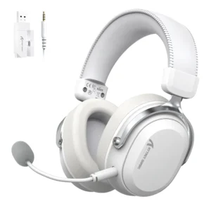 Attack Shark L30Pro Wireless Gaming Headset with 2.4Ghz/BT/Wired, Long Battery Life with Detachable Microphone 7.1 Surround Sound Ultra-Low Latency for PC/PS5/Xbox/Switch/Mobile (White/Silver)