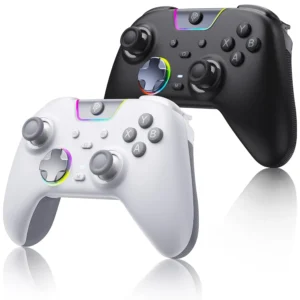 EasySMX X05 Pro wireless PC controller in black and white with charging dock